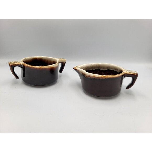 Vintage Pfaltzgraff USA Brown Drip Glaze Gourmet Open Creamer & Sugar Bowl Set - Picture 2 of 11